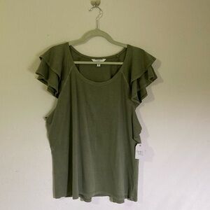Time and Tru Size XXXL (22) Olive Green Ruffle Sleeve Top 60% cotton 40% modal